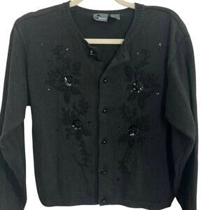Lizwear Cotton Blend Black beaded Cardigan Size Small